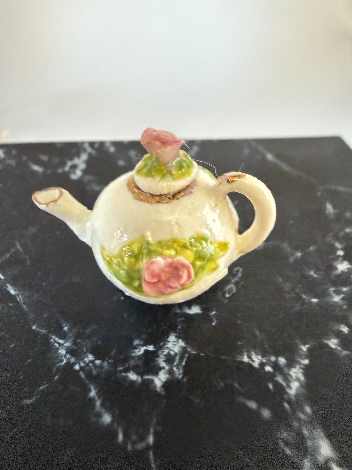 White Teapot w/ pink rose