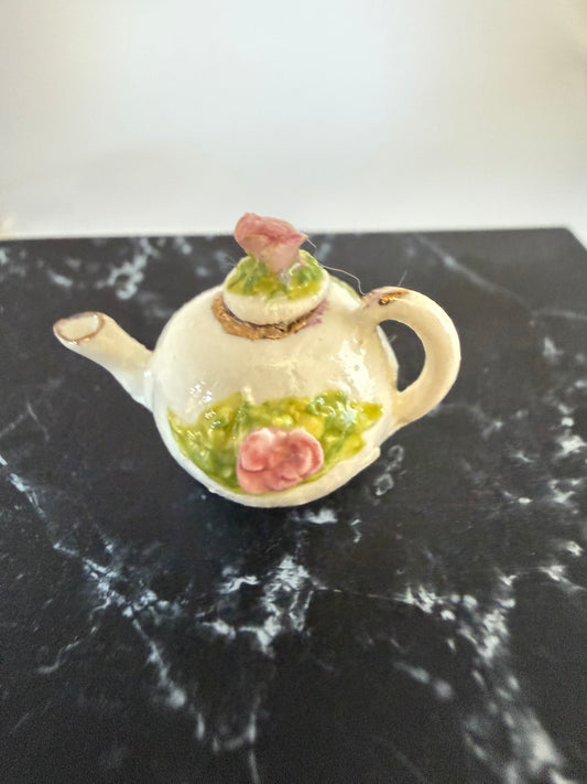 White Teapot w/ pink rose